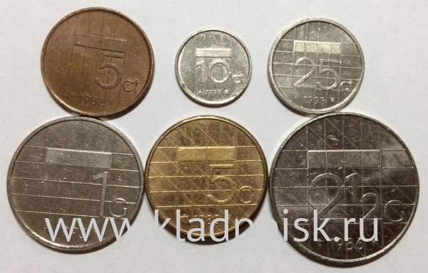 Набор монет Нидерланды Королева Беатрикс 1982-2001, 6 монет