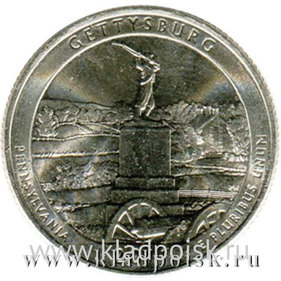 Монета 25 центов Национальный парк Геттисберг, монетный двор P