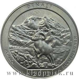 Монета 25 центов Национальный парк Денали, монетный двор D