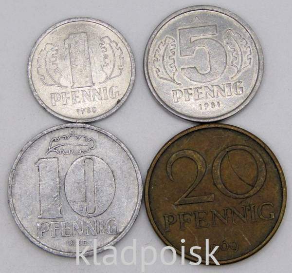 Набор монет ГДР 1963-1990 гг., 4 монеты