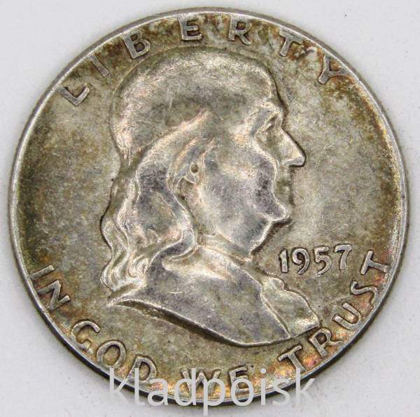 Монета 50 центов США Франклин, 1957 Серебро 900 пробы Монета 50 центов США Франклин, 1957 Серебро 900 пробы