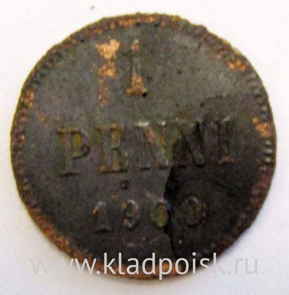 Монета 1 пенни 1900 г. для Финляндии (Николай II)