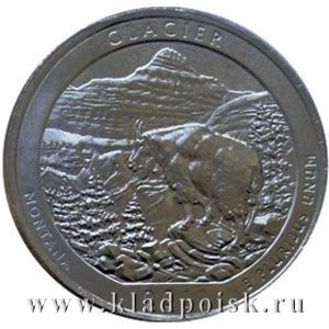 Монета 25 центов Национальный парк Глейшер, монетный двор P