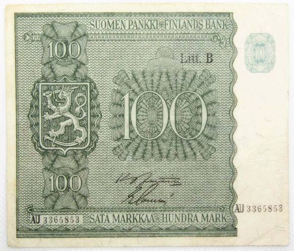 Банкнота 100 марок 1945 года Финляндия Банкнота 100 марок 1945 года Финляндия