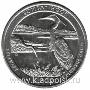 Монета 25 центов Национальный заповедник Бомбей Хук (2015), монетный двор P Монета 25 центов Национальный заповедник Бомбей Хук (2015), монетный двор P