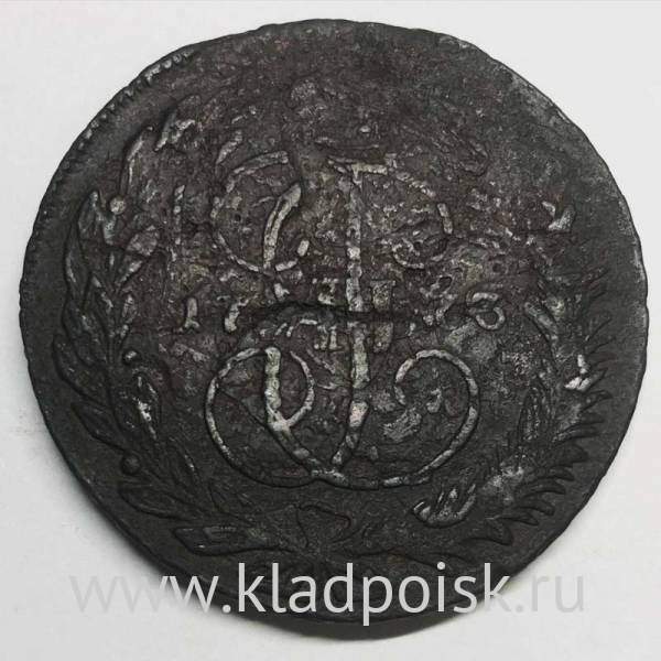 Монета 5 копеек Российской Империи 1763 ММ, перечекан Монета 5 копеек Российской Империи 1763 ММ, перечекан