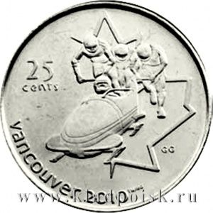 Монета  25 центов Канада, Олимпиада 2010 год Ванкувер – Бобслей