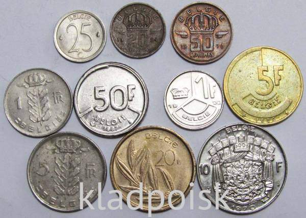 Набор монет Бельгии 1951-1993 гг., 10 монет