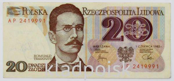 Банкнота 20 злотых 1982 года Польша