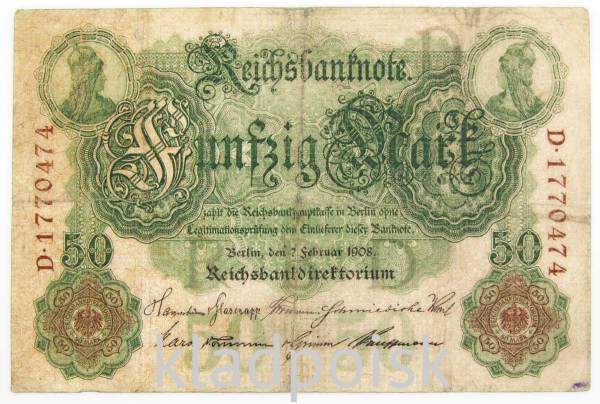Банкнота 50 марок 1908 года Германия