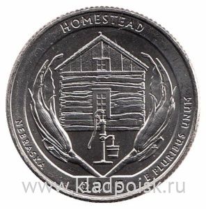 Монета 25 центов Национальный монумент Гомстед, монетный двор P Монета 25 центов Национальный монумент Гомстед, монетный двор P