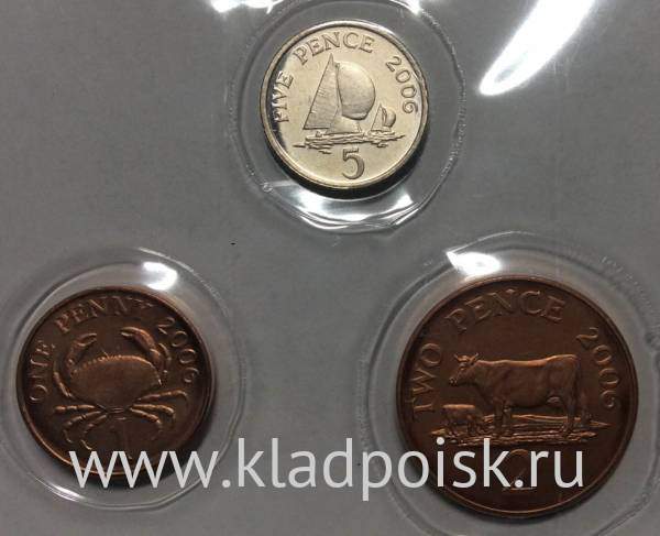 Набор регулярных монет Гернси, 3 монеты 2006 года