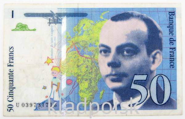 Банкнота 50 франков 1997 года Франция (Сент-Экзюпери) Банкнота 50 франков 1997 года Франция (Сент-Экзюпери)