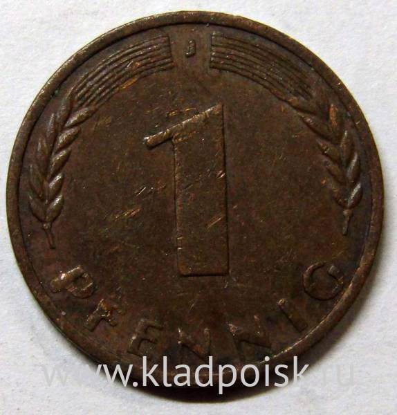 Монета 1 пфенниг Германия 1969 (J)