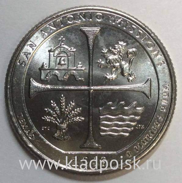 Монета 25 центов США Национальный парк Миссии Сан Антонио (2019) D