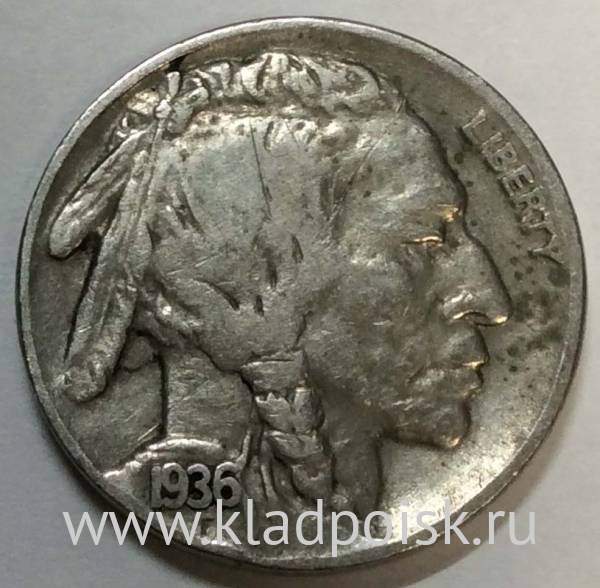 Монета 5 центов США 1936 года