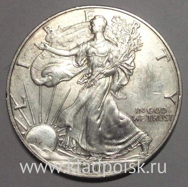 Монета 1 доллар США «Шагающая свобода» Серебро 999 пробы, 2001