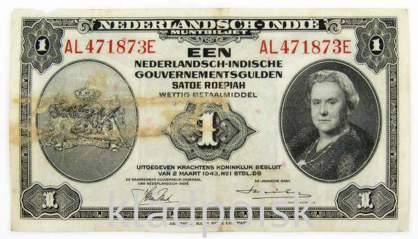 Банкнота 1 гульден 1943 года Нидерландская Индия