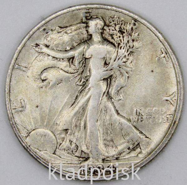 Монета 50 Центов США «Шагающая свобода» 1934 Серебро 900 пробы Монета 50 Центов США «Шагающая свобода» 1934 Серебро 900 пробы