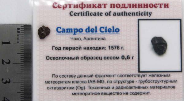Осколок метеорита Campo del Cielo, арт 18 Осколок метеорита Campo del Cielo, арт 18