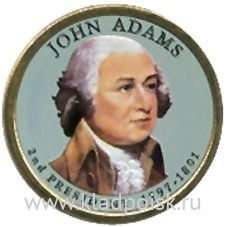 Монета с цветным изображением 1 доллар США (2007) 2-ой Президент Джон Адамс Монета с цветным изображением 1 доллар США (2007) 2-ой Президент Джон Адамс