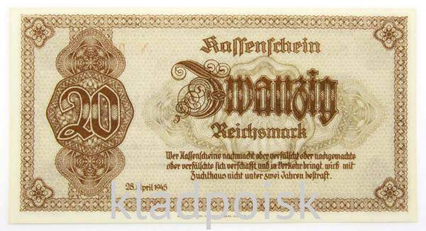 Банкнота 20 рейхсмарок 1945 года