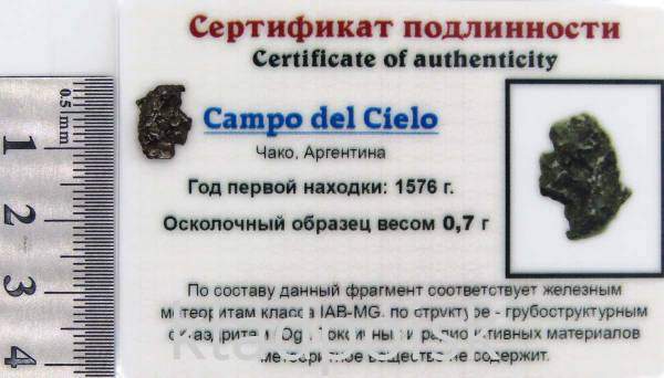 Осколок метеорита Campo del Cielo, арт 26