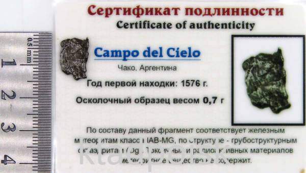 Осколок метеорита Campo del Cielo, арт 18