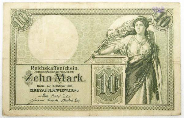 Банкнота 10 марок 1906 года Германия