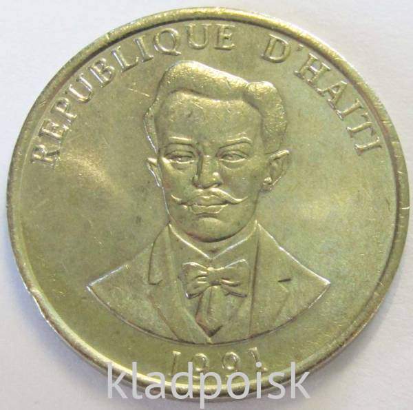 Монета Гаити 20 сентимов 1991 года