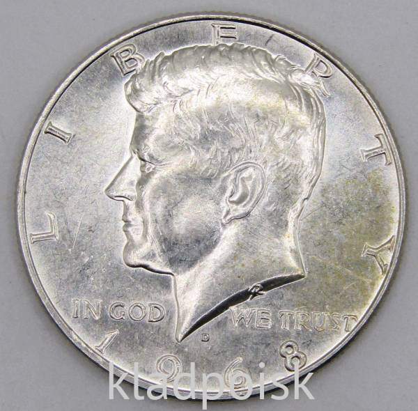 Монета 50 центов США «Кеннеди» 1968 года серебро 400 пробы, арт 5