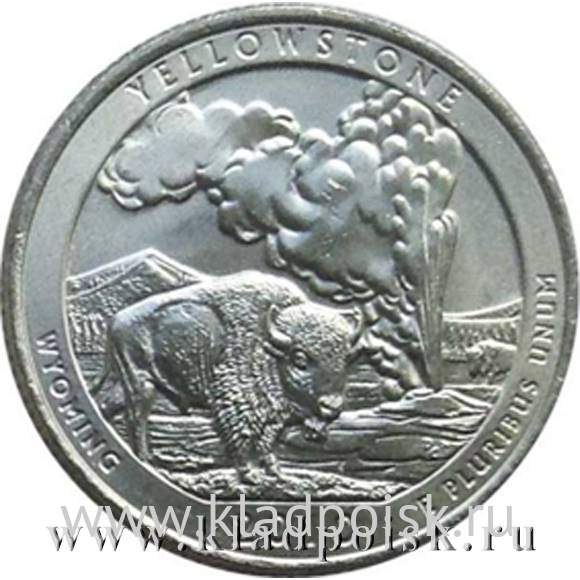 Монета 25 центов Йеллоустонский национальный парк, монетный двор P