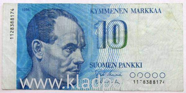 Банкнота 10 марок 1986 года Финляндия Банкнота 10 марок 1986 года Финляндия
