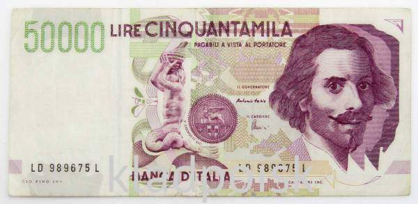 Банкнота 50000 лир 1992 года Италия