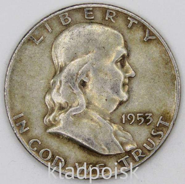 Монета 50 центов США Франклин, 1953 Серебро 900 пробы Монета 50 центов США Франклин, 1953 Серебро 900 пробы