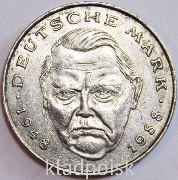 Монета 2 марки 1988 года, Людвиг Эрхард, 40 лет Федеративной Республике (1948-1988)