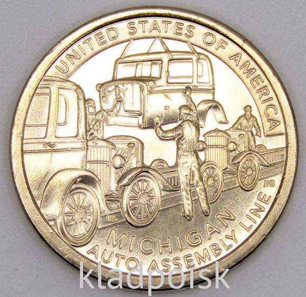 Монета 1 доллар США, Мичиган. Конвейерная линия для сборки автомобиля (2025) D