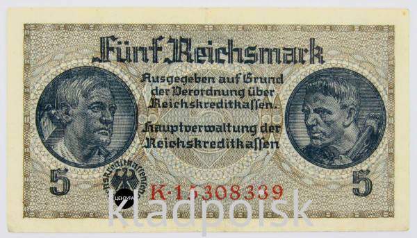 Банкнота 5 рейхсмарок 1940-1945 гг - Немецкие оккупационные территории