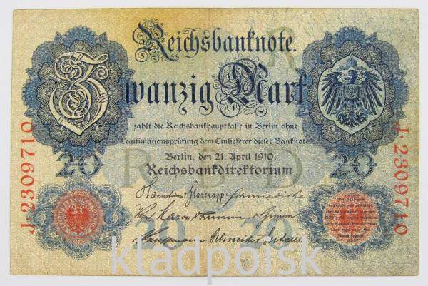 Банкнота 20 марок 1910 года Германия Банкнота 20 марок 1910 года Германия