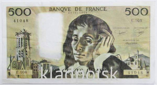 Банкнота 500 франков 1980 года Франция (Паскаль)