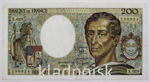 Банкнота 200 франков 1985 года Франция (Монтескьё)
