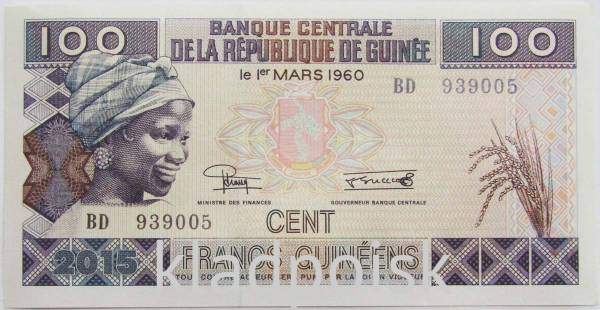 Банкнота Гвинея 100 франков 2015 года