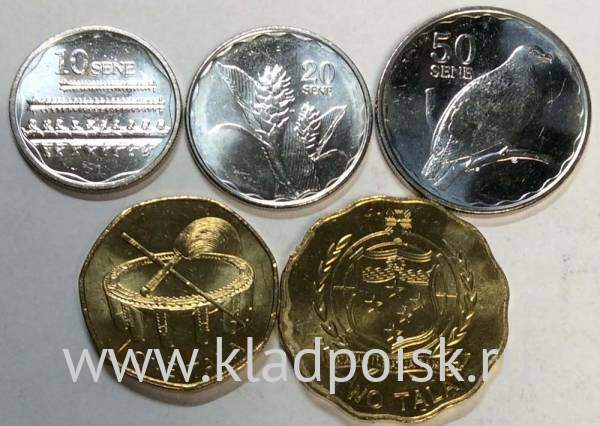 Набор регулярных монет Самоа 2011 года, 5 монет Набор регулярных монет Самоа 2011 года, 5 монет