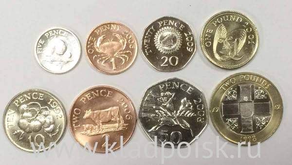 Набор регулярных монет Гернси, 8 монет 1992-2006 гг. Набор регулярных монет Гернси, 8 монет 1992-2006 гг.