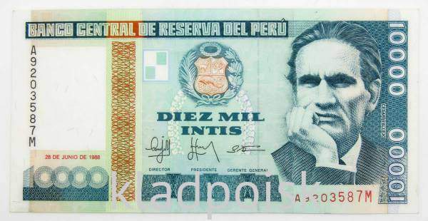 Банкнота Перу 10000 инти 1988 года