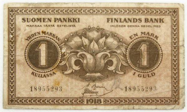 Банкнота 1 марка 1918 года Финляндия