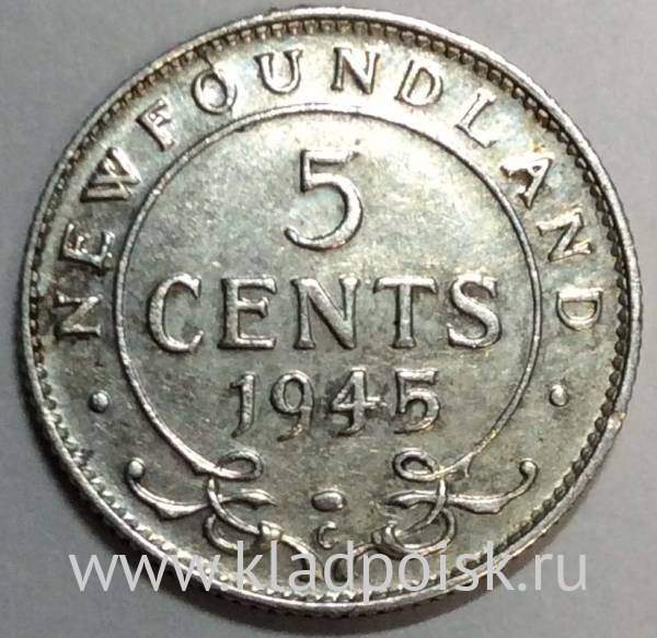 Монета 5 центов 1945 года Ньюфаундленд, Британская колония