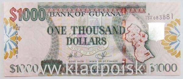 Банкнота 1000 долларов 2009 года Гайана