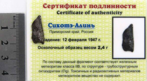 Осколок метеорита Сихотэ-Алинь арт 15