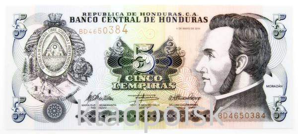Банкнота Гондурас 5 лемпир 2010 года Банкнота Гондурас 5 лемпир 2010 года
